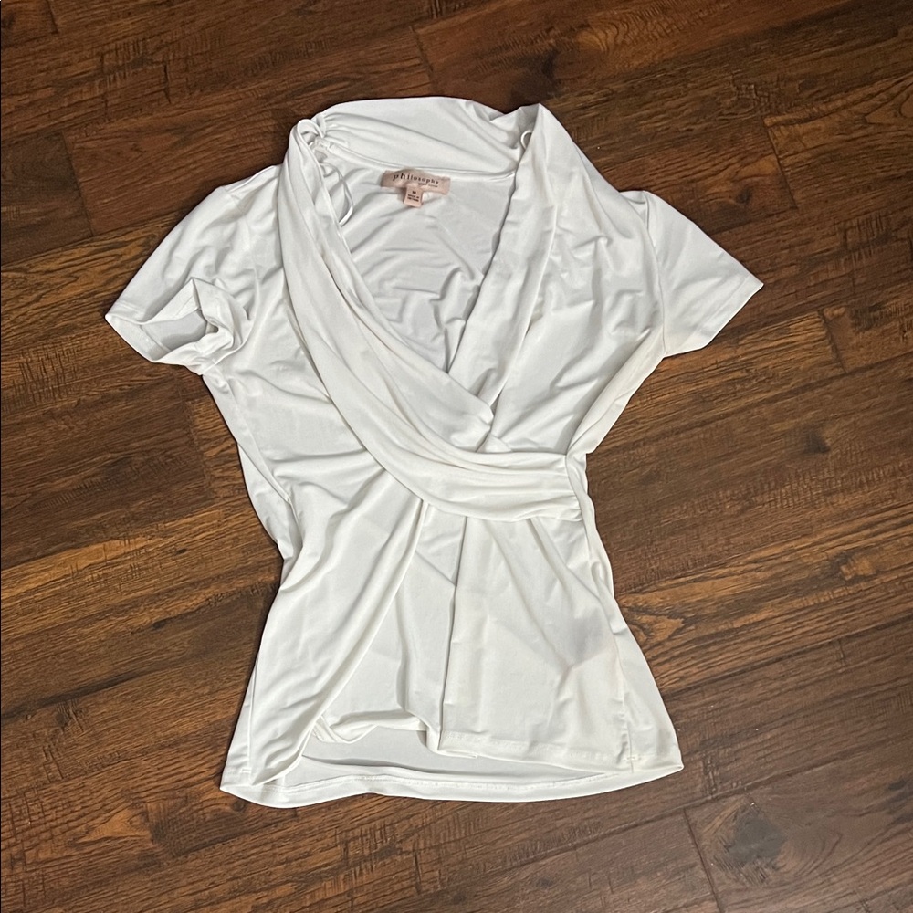 Philosophy White Short Sleeve Wrap Blouse